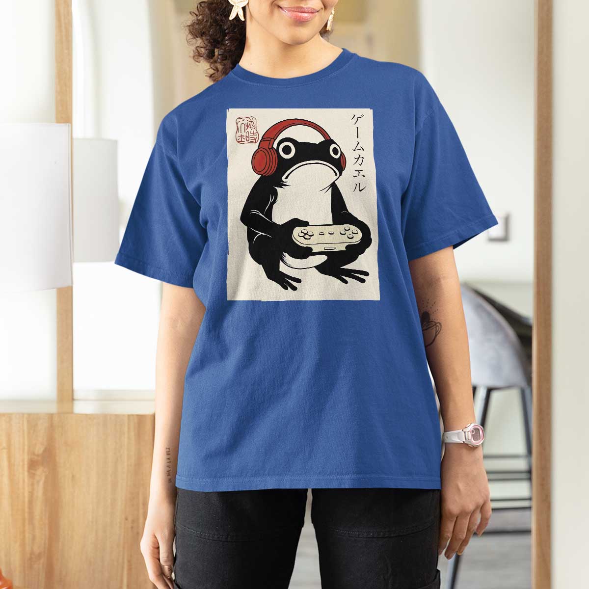 Japanese Gamer Frog T Shirt For Women Boys Funny Vintage Gaming - Wonder Print Shop