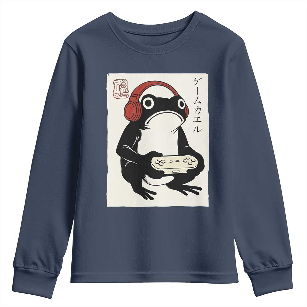 Japanese Gamer Frog Youth Sweatshirt Boys Funny Vintage Gaming - Wonder Print Shop