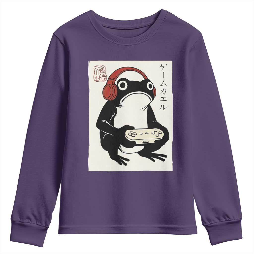 Japanese Gamer Frog Youth Sweatshirt Boys Funny Vintage Gaming - Wonder Print Shop