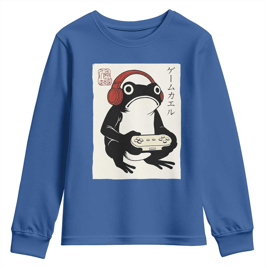 Japanese Gamer Frog Youth Sweatshirt Boys Funny Vintage Gaming - Wonder Print Shop