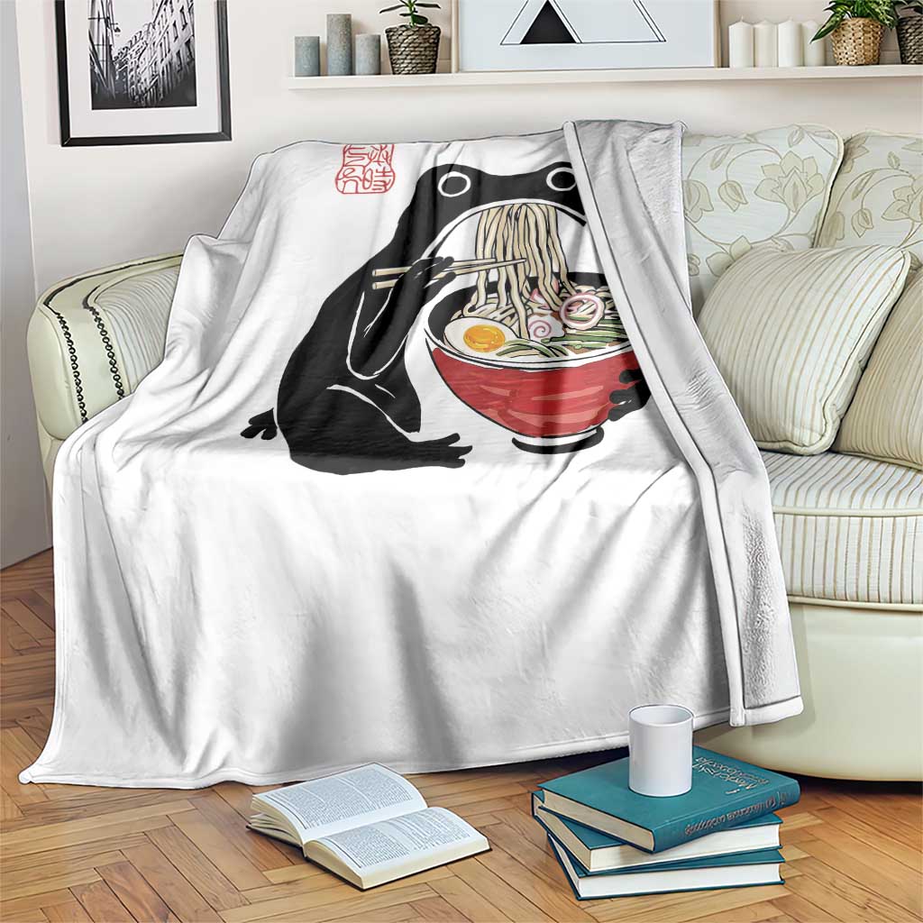 Funny Grumpy Frog Ramen Throw Blanket Sumi-e Kawaii Ink Painting Japanese