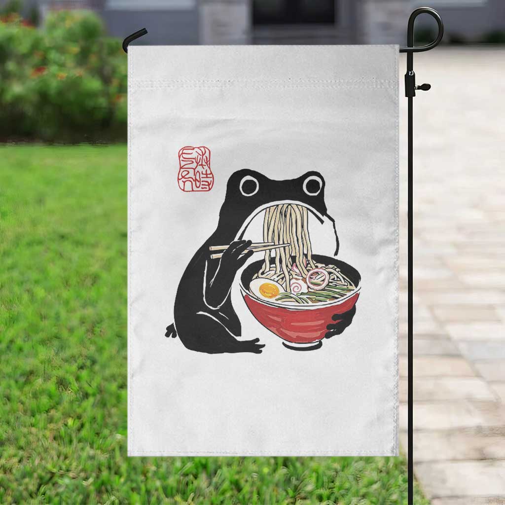 Funny Grumpy Frog Ramen Garden Flag Sumi-e Kawaii Ink Painting Japanese