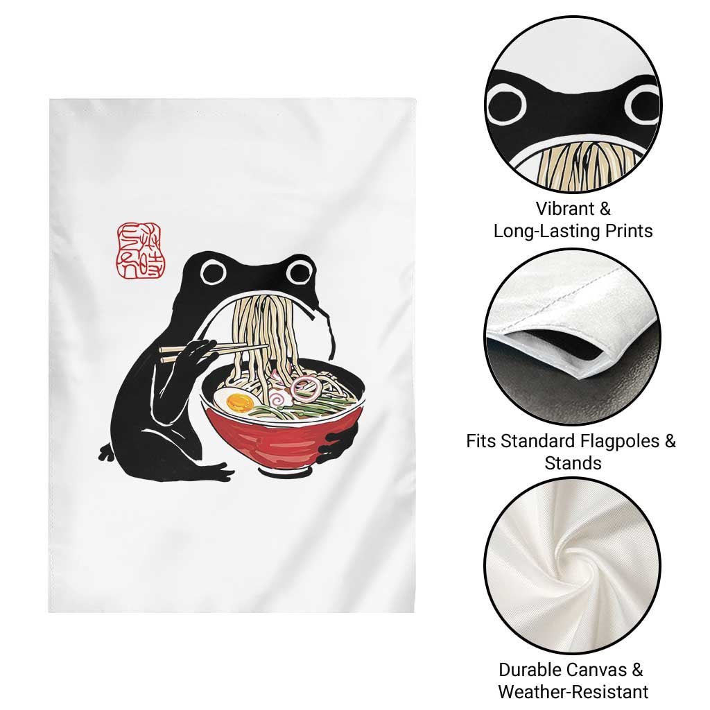 Funny Grumpy Frog Ramen Garden Flag Sumi-e Kawaii Ink Painting Japanese