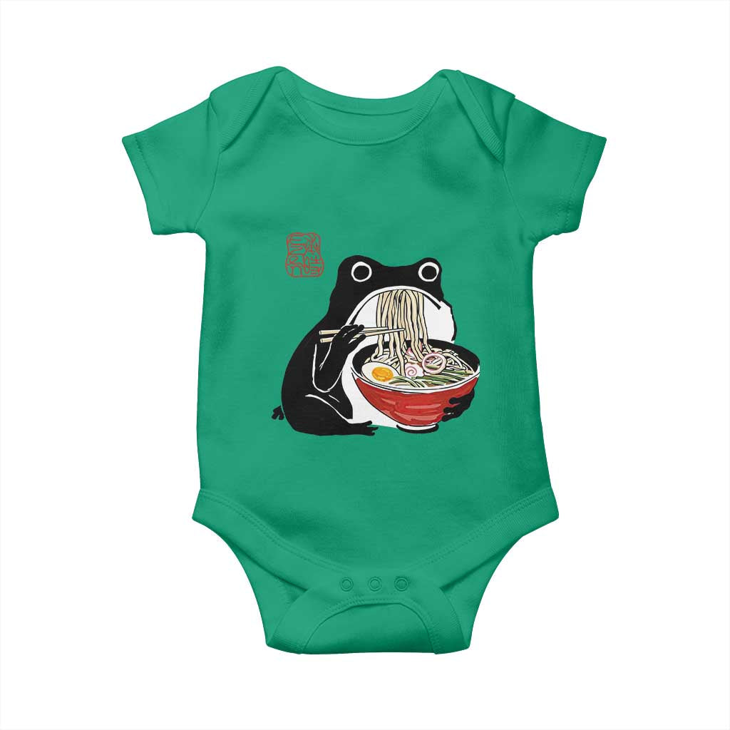 Funny Grumpy Frog Ramen Baby Onesie Sumi-e Kawaii Ink Painting Japanese - Wonder Print Shop