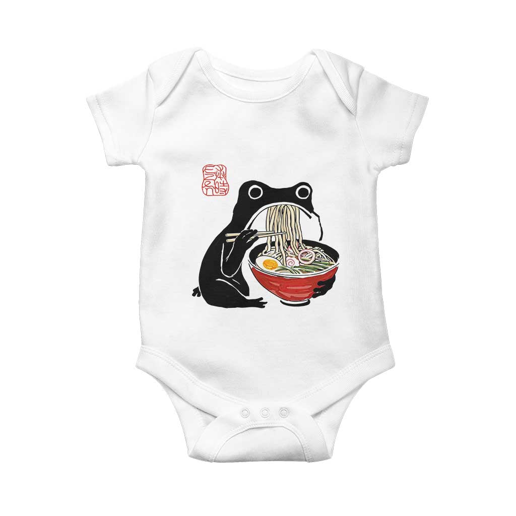 Funny Grumpy Frog Ramen Baby Onesie Sumi-e Kawaii Ink Painting Japanese - Wonder Print Shop