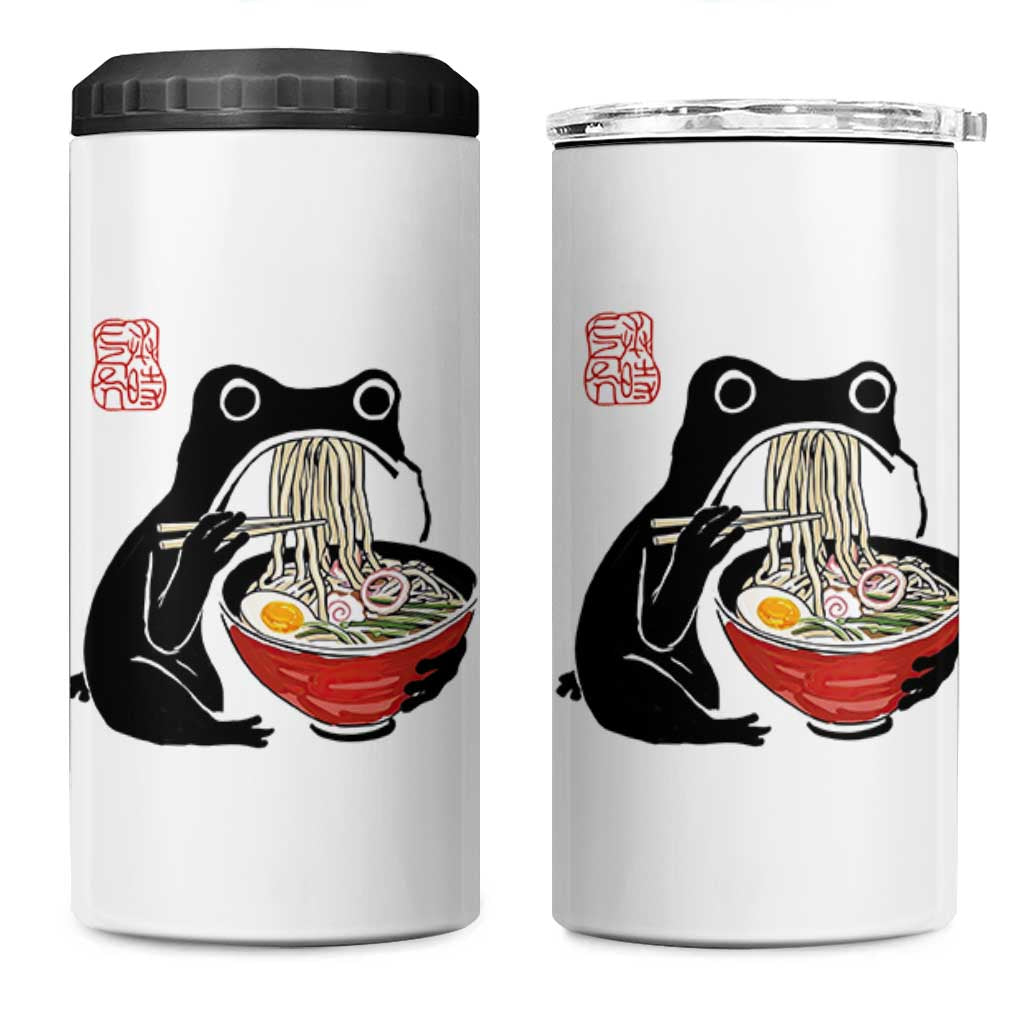 Funny Grumpy Frog Ramen 4 in 1 Can Cooler Tumbler Sumi-e Kawaii Ink Painting Japanese