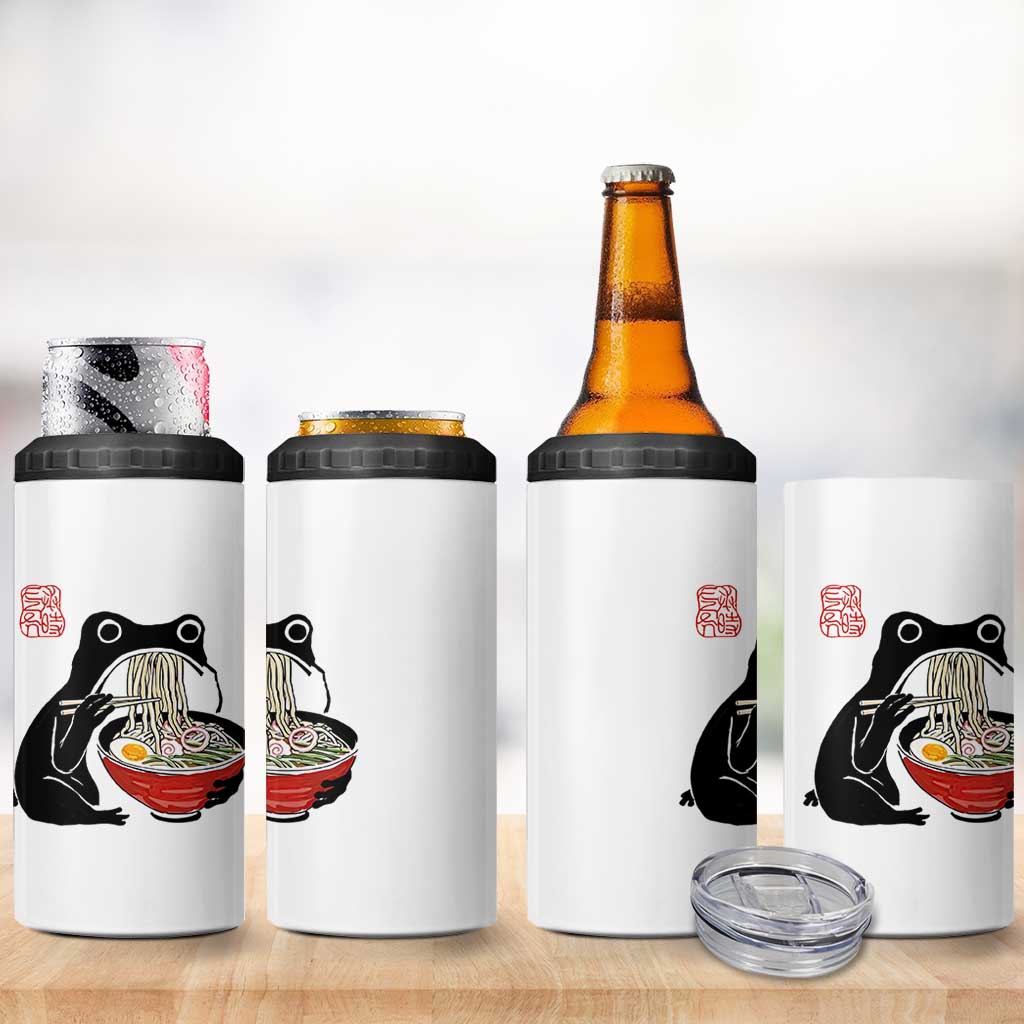 Funny Grumpy Frog Ramen 4 in 1 Can Cooler Tumbler Sumi-e Kawaii Ink Painting Japanese