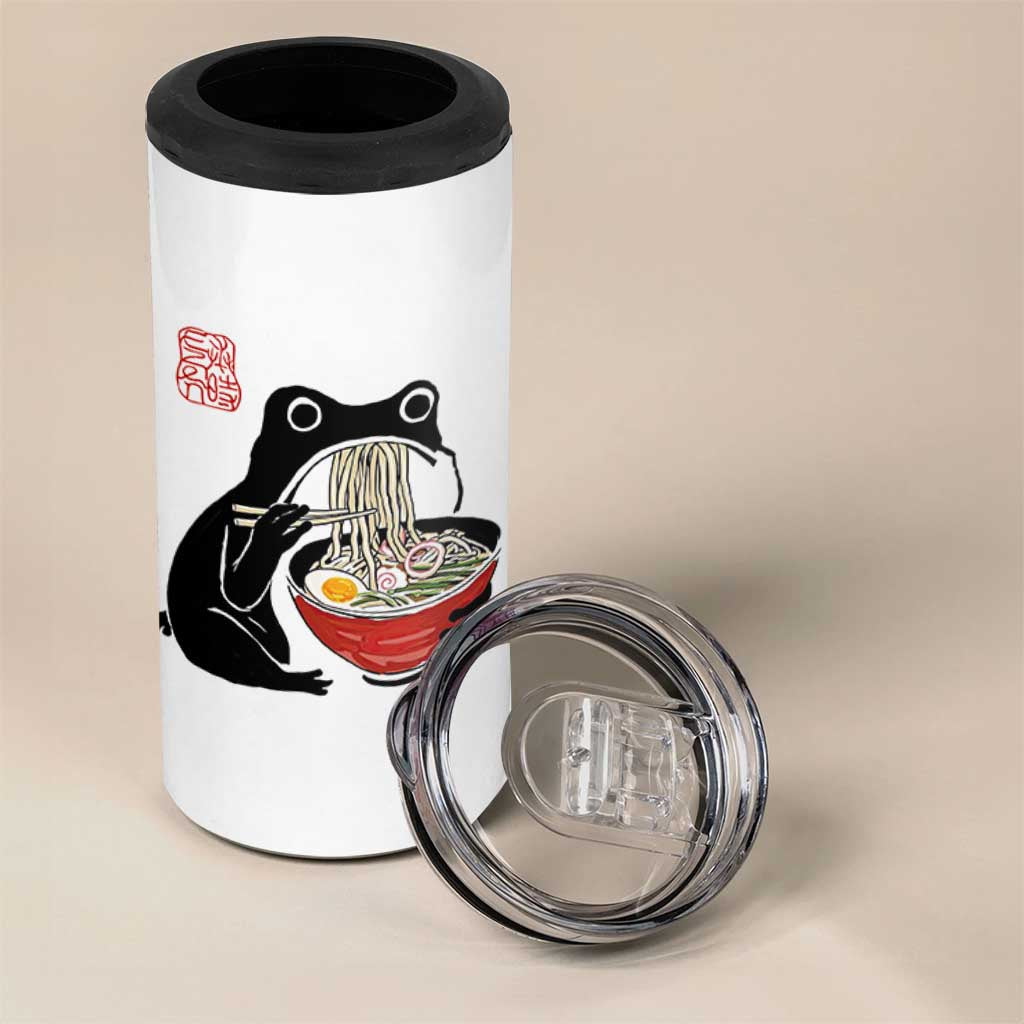 Funny Grumpy Frog Ramen 4 in 1 Can Cooler Tumbler Sumi-e Kawaii Ink Painting Japanese