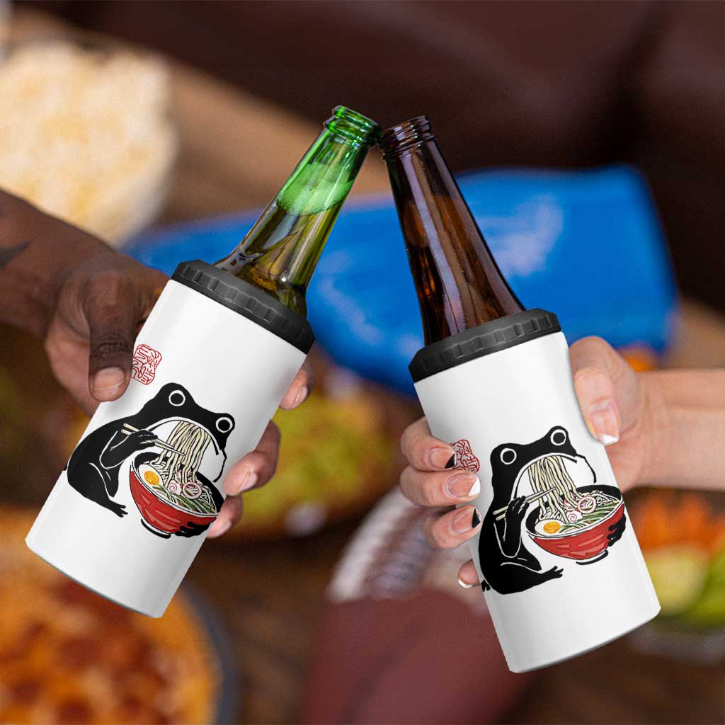 Funny Grumpy Frog Ramen 4 in 1 Can Cooler Tumbler Sumi-e Kawaii Ink Painting Japanese