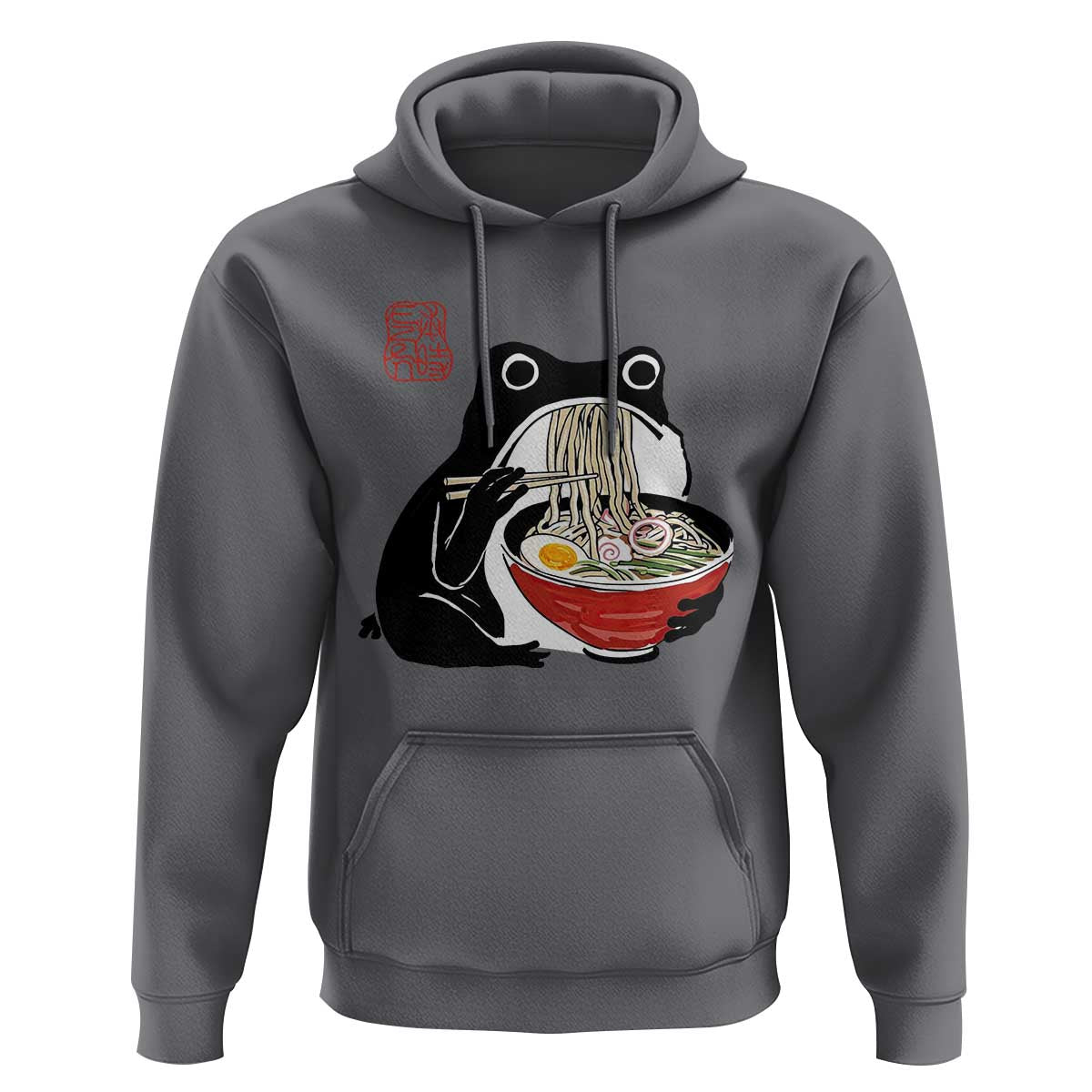 Funny Grumpy Frog Ramen Hoodie Sumi-e Kawaii Ink Painting Japanese - Wonder Print Shop