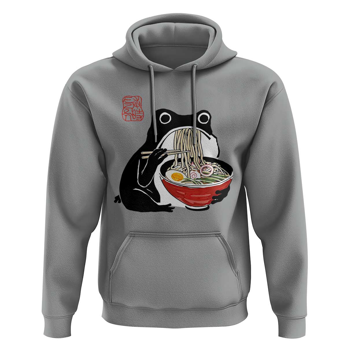 Funny Grumpy Frog Ramen Hoodie Sumi-e Kawaii Ink Painting Japanese - Wonder Print Shop