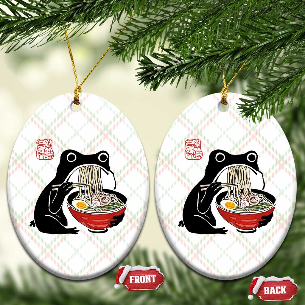 Funny Grumpy Frog Ramen Ceramic Ornament Sumi-e Kawaii Ink Painting Japanese - Wonder Print Shop