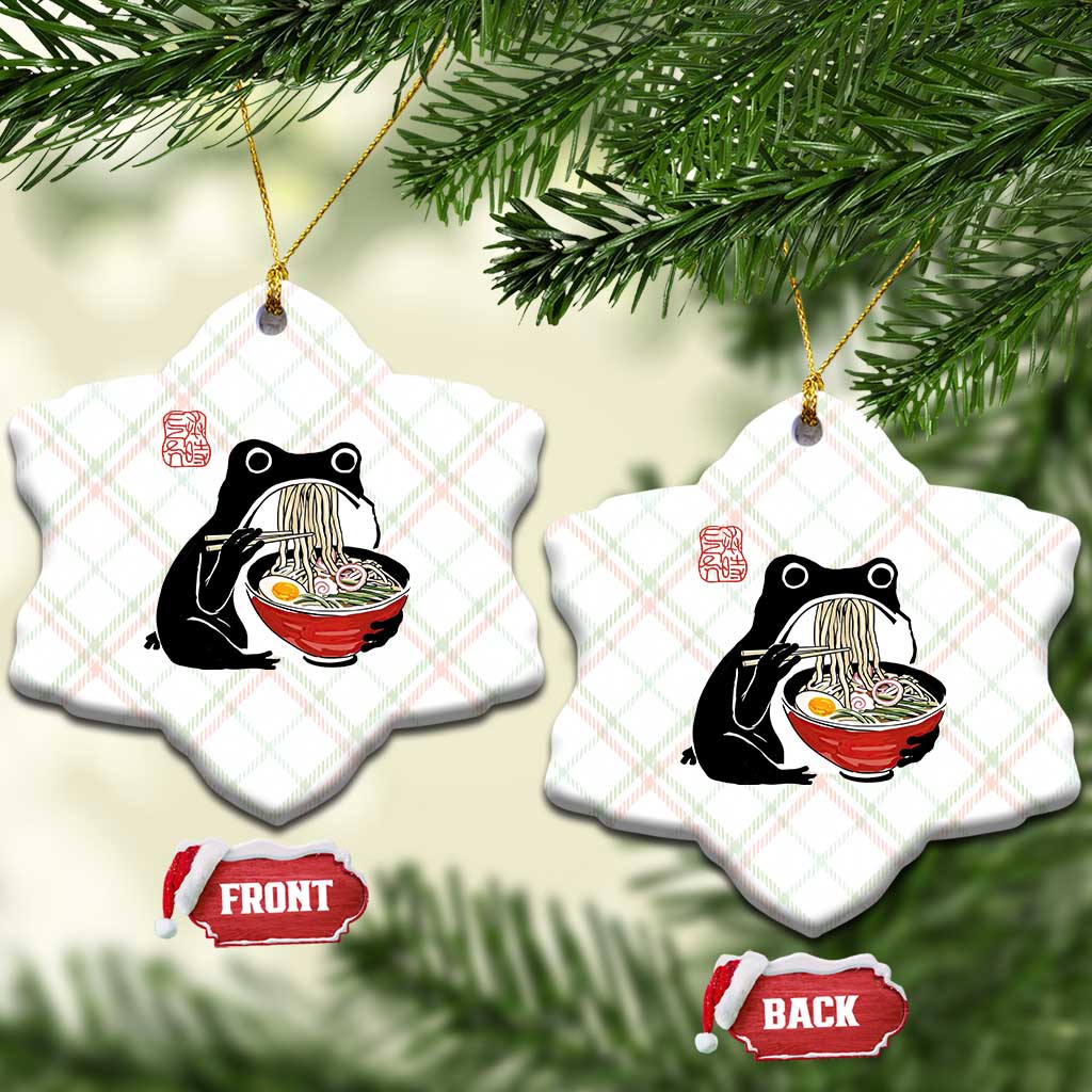 Funny Grumpy Frog Ramen Ceramic Ornament Sumi-e Kawaii Ink Painting Japanese - Wonder Print Shop