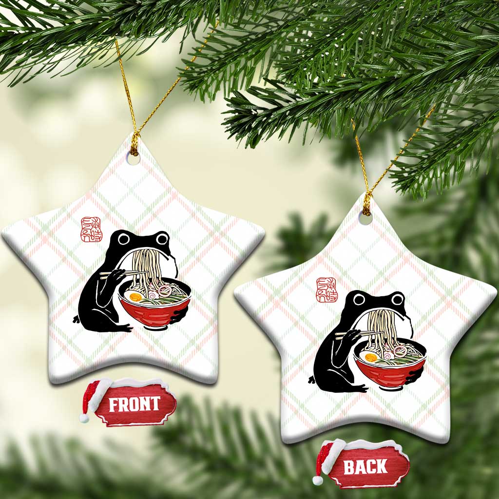 Funny Grumpy Frog Ramen Ceramic Ornament Sumi-e Kawaii Ink Painting Japanese - Wonder Print Shop