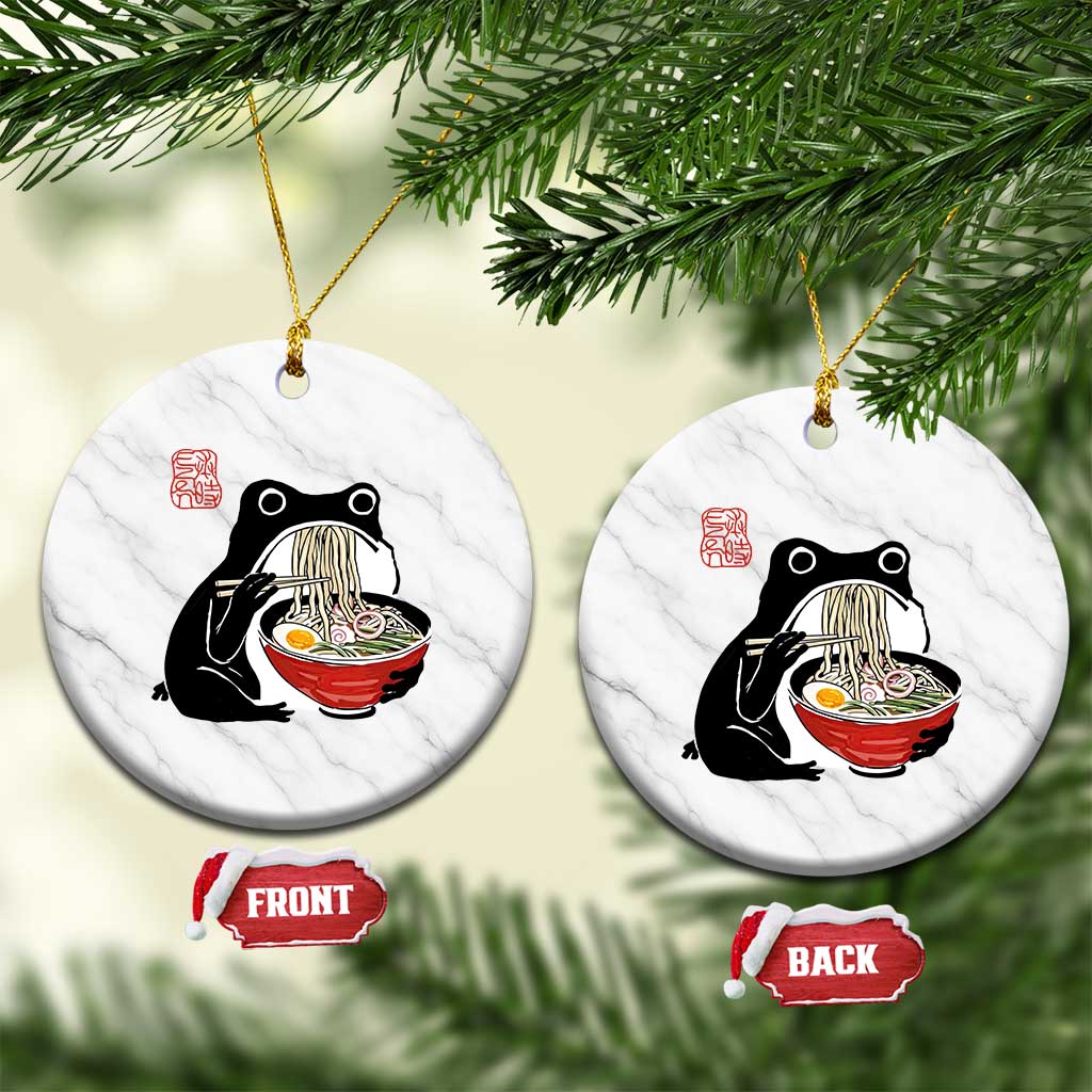 Funny Grumpy Frog Ramen Ceramic Ornament Sumi-e Kawaii Ink Painting Japanese - Wonder Print Shop