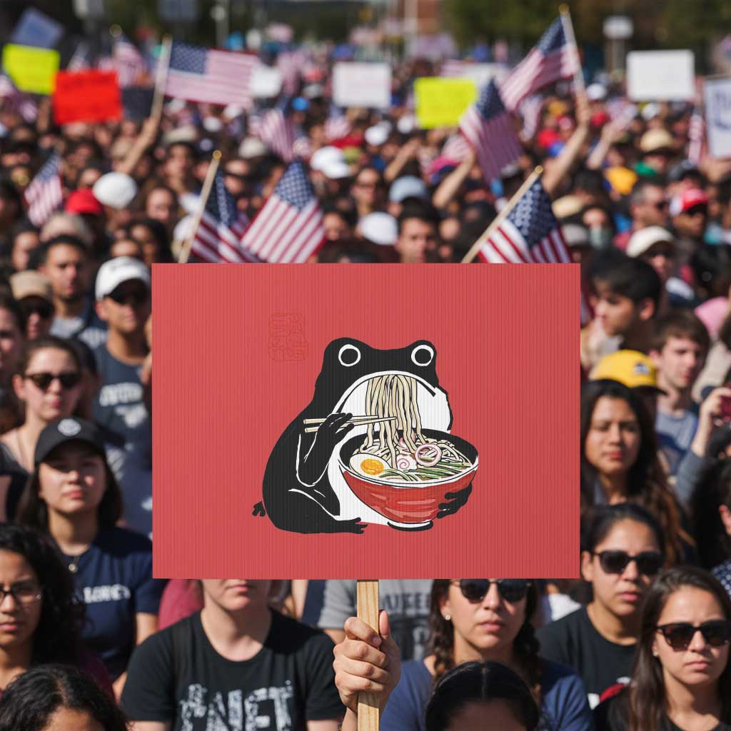 Funny Grumpy Frog Ramen Protest Sign Sumi-e Kawaii Ink Painting Japanese - Wonder Print Shop