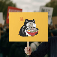 Funny Grumpy Frog Ramen Protest Sign Sumi-e Kawaii Ink Painting Japanese - Wonder Print Shop