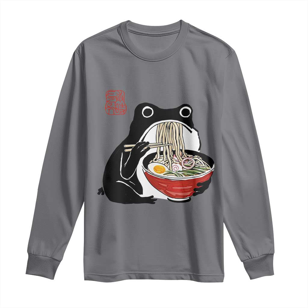 Funny Grumpy Frog Ramen Long Sleeve Shirt Sumi-e Kawaii Ink Painting Japanese - Wonder Print Shop