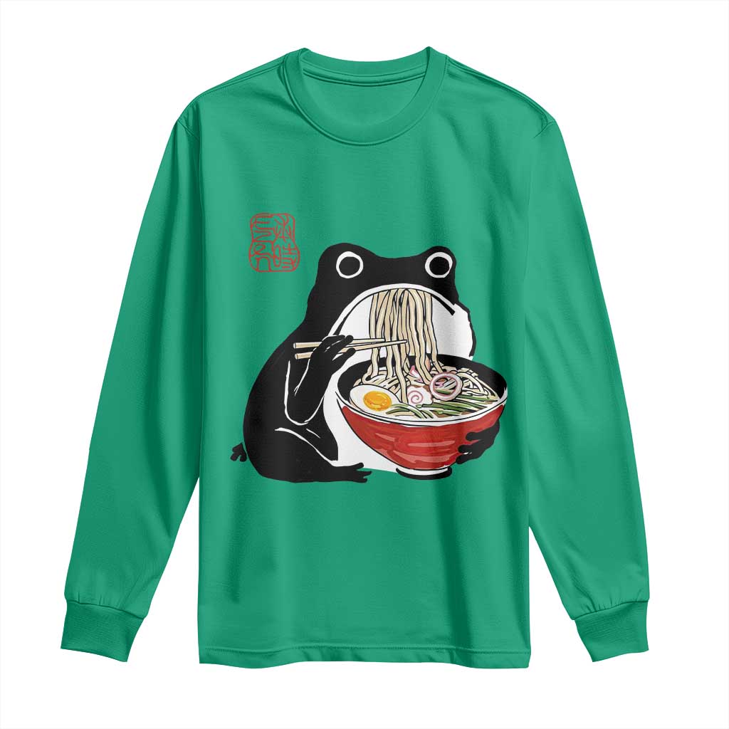 Funny Grumpy Frog Ramen Long Sleeve Shirt Sumi-e Kawaii Ink Painting Japanese - Wonder Print Shop