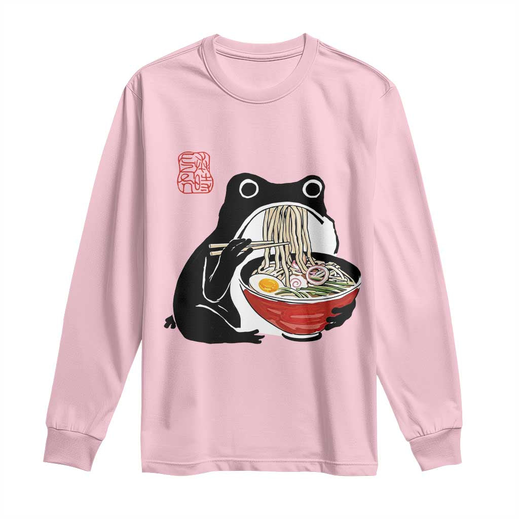 Funny Grumpy Frog Ramen Long Sleeve Shirt Sumi-e Kawaii Ink Painting Japanese - Wonder Print Shop