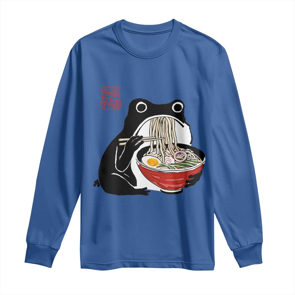 Funny Grumpy Frog Ramen Long Sleeve Shirt Sumi-e Kawaii Ink Painting Japanese - Wonder Print Shop