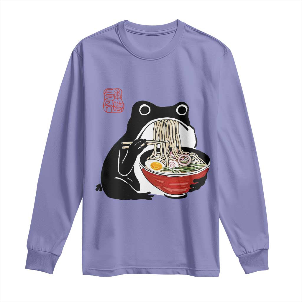Funny Grumpy Frog Ramen Long Sleeve Shirt Sumi-e Kawaii Ink Painting Japanese - Wonder Print Shop
