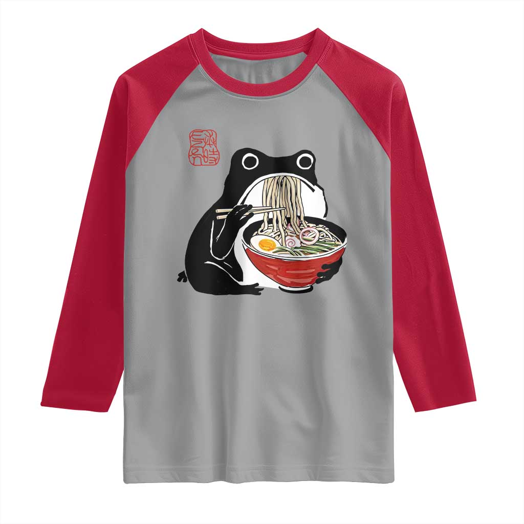 Funny Grumpy Frog Ramen Raglan Shirt Sumi-e Kawaii Ink Painting Japanese - Wonder Print Shop