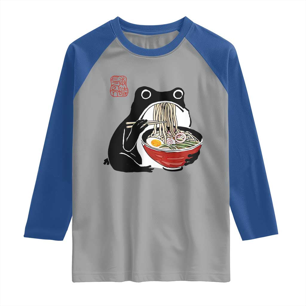 Funny Grumpy Frog Ramen Raglan Shirt Sumi-e Kawaii Ink Painting Japanese - Wonder Print Shop
