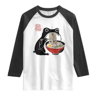Funny Grumpy Frog Ramen Raglan Shirt Sumi-e Kawaii Ink Painting Japanese - Wonder Print Shop