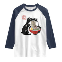 Funny Grumpy Frog Ramen Raglan Shirt Sumi-e Kawaii Ink Painting Japanese - Wonder Print Shop