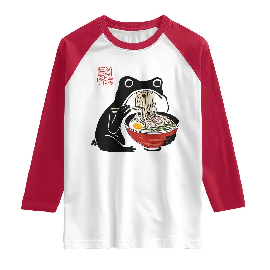 Funny Grumpy Frog Ramen Raglan Shirt Sumi-e Kawaii Ink Painting Japanese - Wonder Print Shop