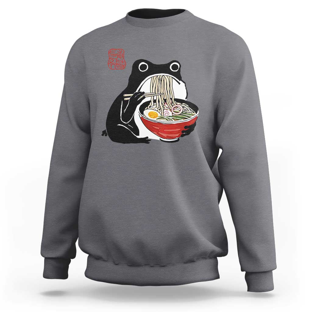 Funny Grumpy Frog Ramen Sweatshirt Sumi-e Kawaii Ink Painting Japanese - Wonder Print Shop