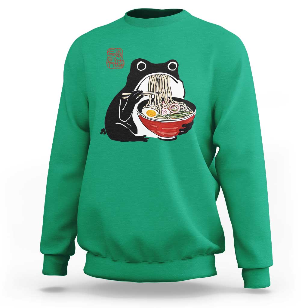 Funny Grumpy Frog Ramen Sweatshirt Sumi-e Kawaii Ink Painting Japanese - Wonder Print Shop