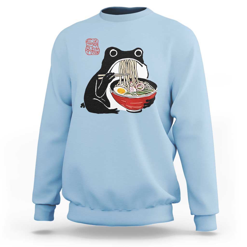 Funny Grumpy Frog Ramen Sweatshirt Sumi-e Kawaii Ink Painting Japanese - Wonder Print Shop