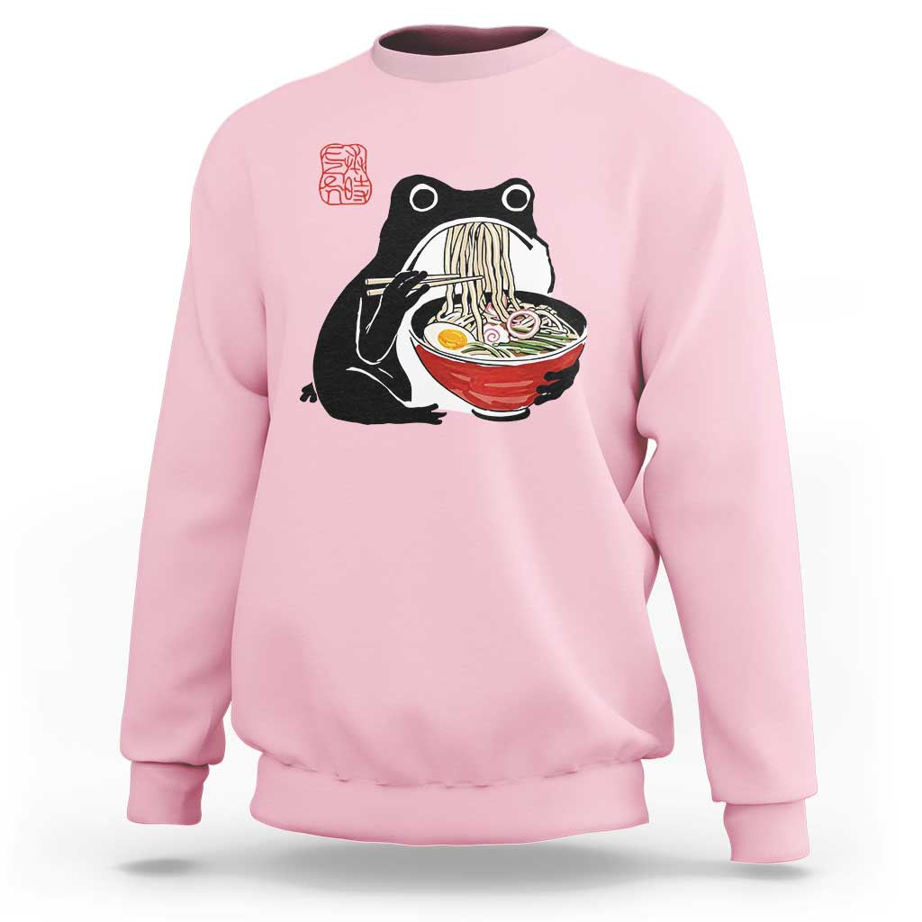 Funny Grumpy Frog Ramen Sweatshirt Sumi-e Kawaii Ink Painting Japanese - Wonder Print Shop