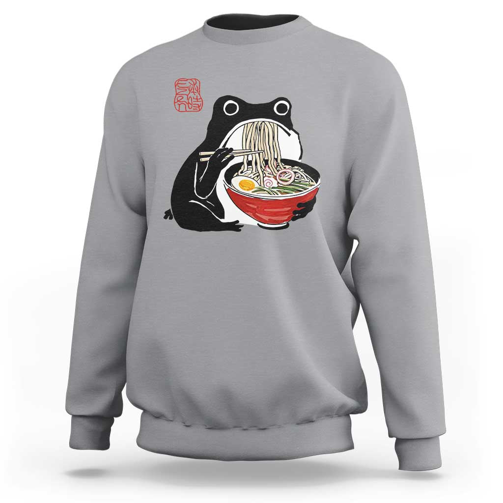 Funny Grumpy Frog Ramen Sweatshirt Sumi-e Kawaii Ink Painting Japanese - Wonder Print Shop