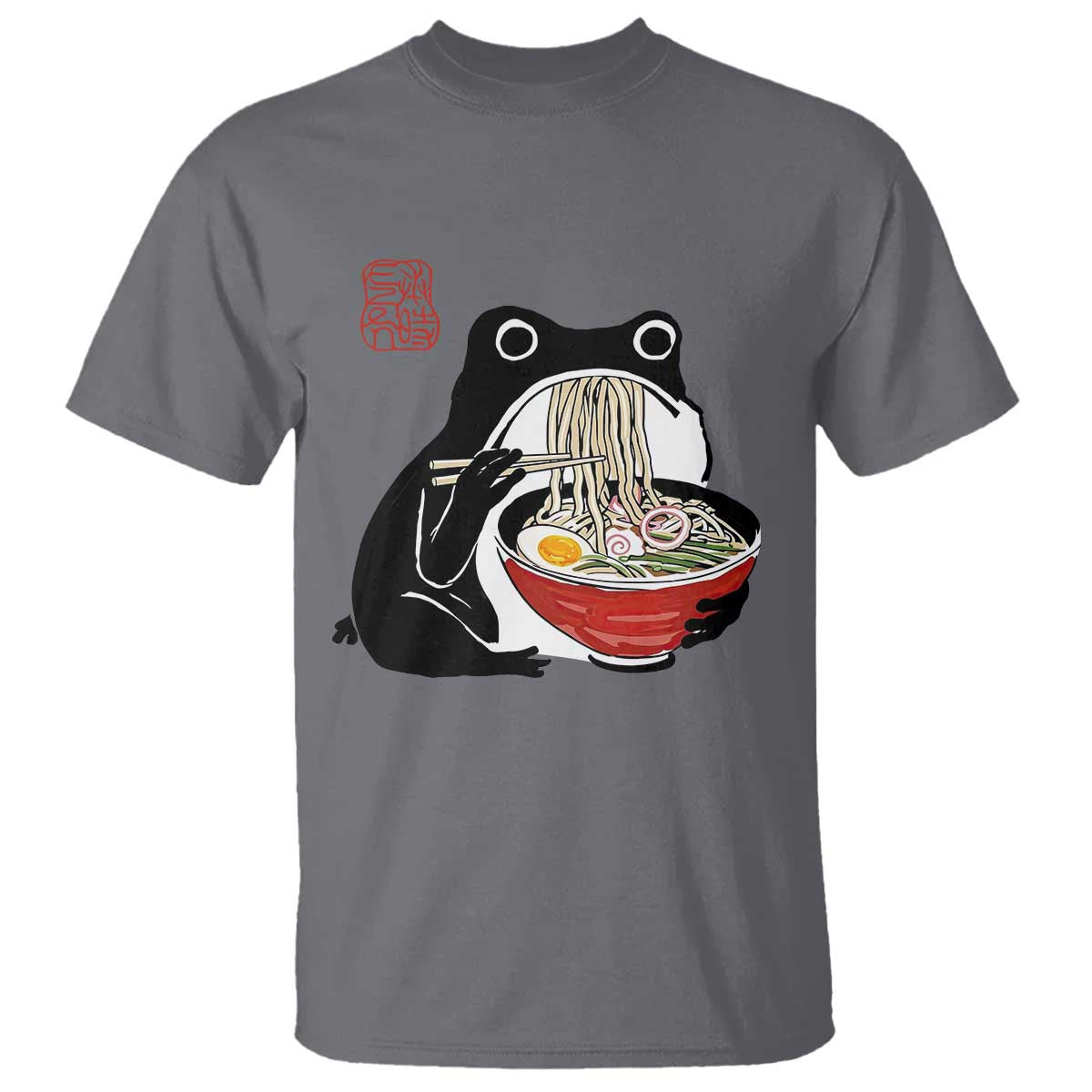 Funny Grumpy Frog Ramen T Shirt Sumi-e Kawaii Ink Painting Japanese - Wonder Print Shop