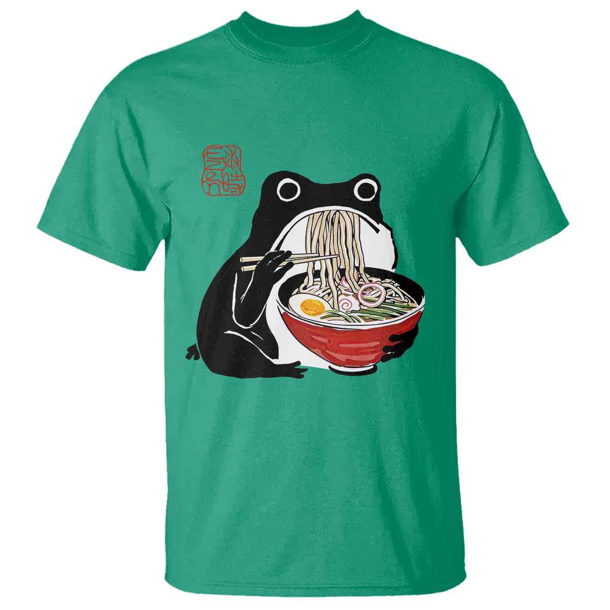 Funny Grumpy Frog Ramen T Shirt Sumi-e Kawaii Ink Painting Japanese - Wonder Print Shop
