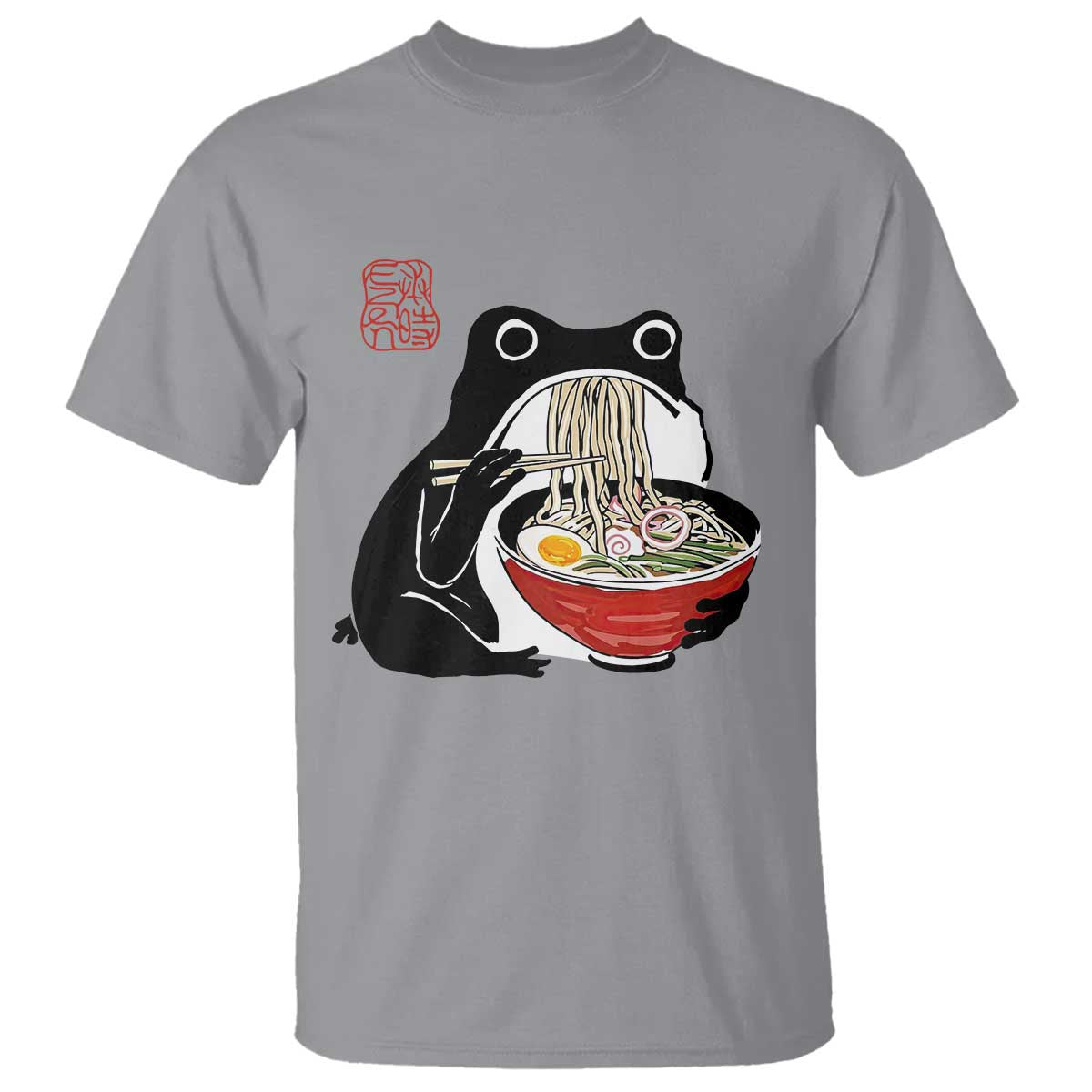 Funny Grumpy Frog Ramen T Shirt Sumi-e Kawaii Ink Painting Japanese - Wonder Print Shop