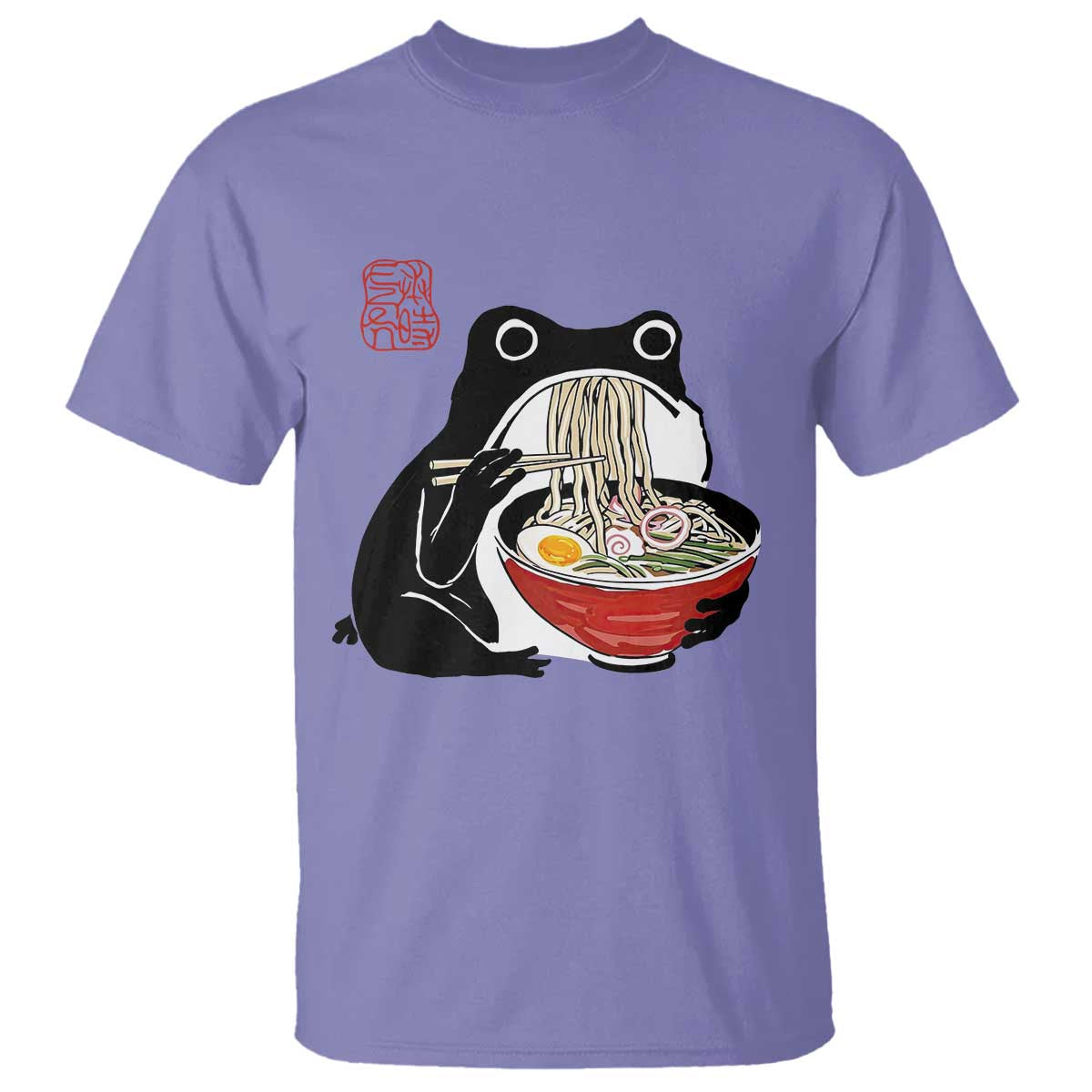 Funny Grumpy Frog Ramen T Shirt Sumi-e Kawaii Ink Painting Japanese - Wonder Print Shop
