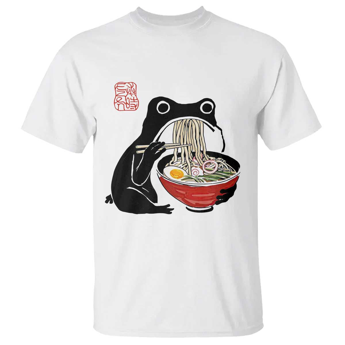 Funny Grumpy Frog Ramen T Shirt Sumi-e Kawaii Ink Painting Japanese - Wonder Print Shop