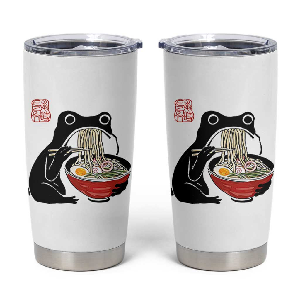 Funny Grumpy Frog Ramen Tumbler Cup Sumi-e Kawaii Ink Painting Japanese