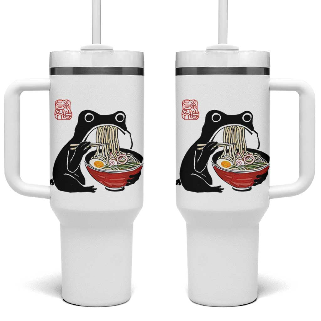Funny Grumpy Frog Ramen Tumbler With Handle Sumi-e Kawaii Ink Painting Japanese