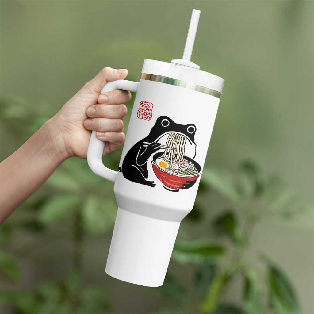 Funny Grumpy Frog Ramen Tumbler With Handle Sumi-e Kawaii Ink Painting Japanese