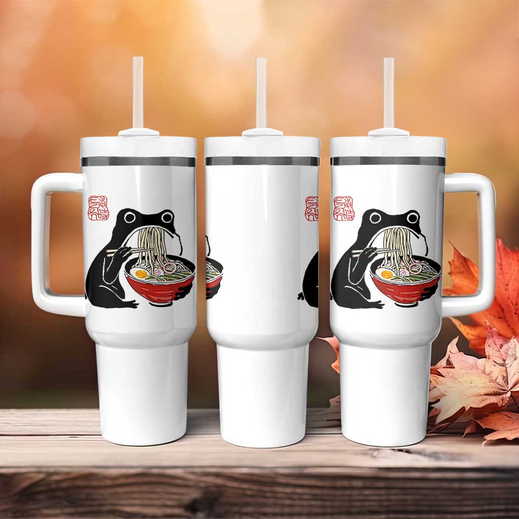 Funny Grumpy Frog Ramen Tumbler With Handle Sumi-e Kawaii Ink Painting Japanese