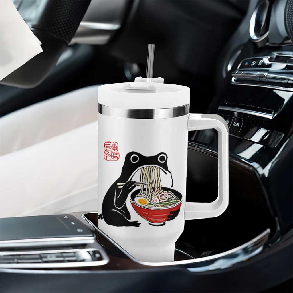 Funny Grumpy Frog Ramen Tumbler With Handle Sumi-e Kawaii Ink Painting Japanese