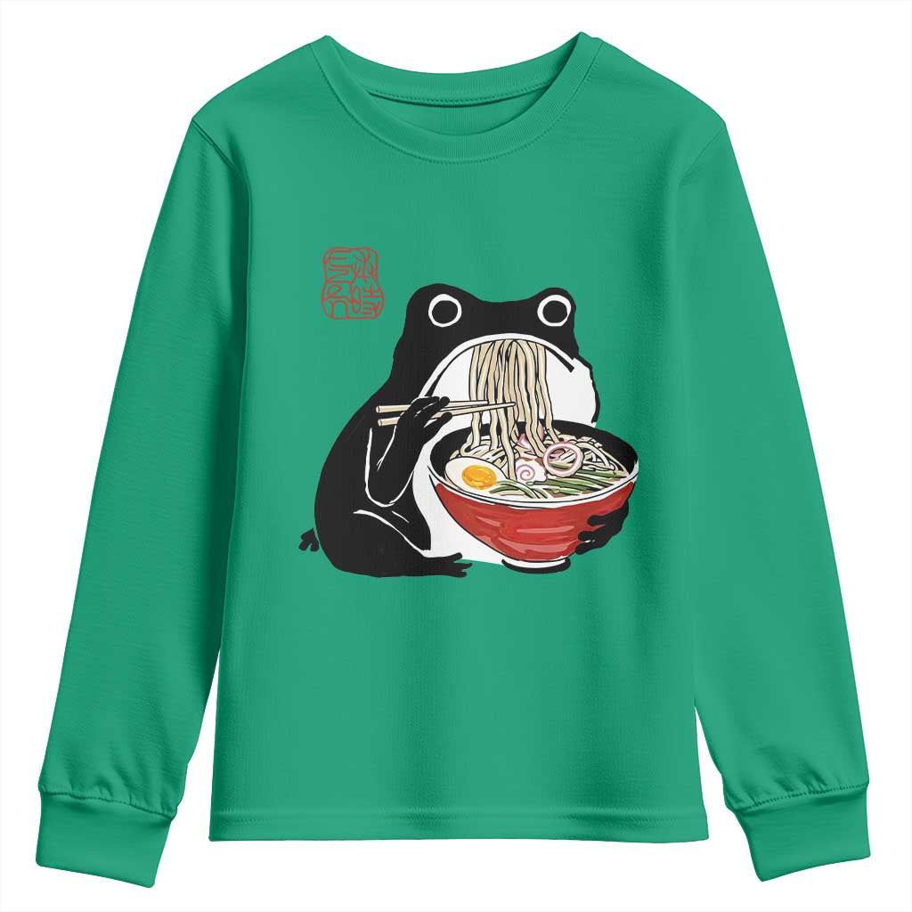 Funny Grumpy Frog Ramen Youth Sweatshirt Sumi-e Kawaii Ink Painting Japanese - Wonder Print Shop