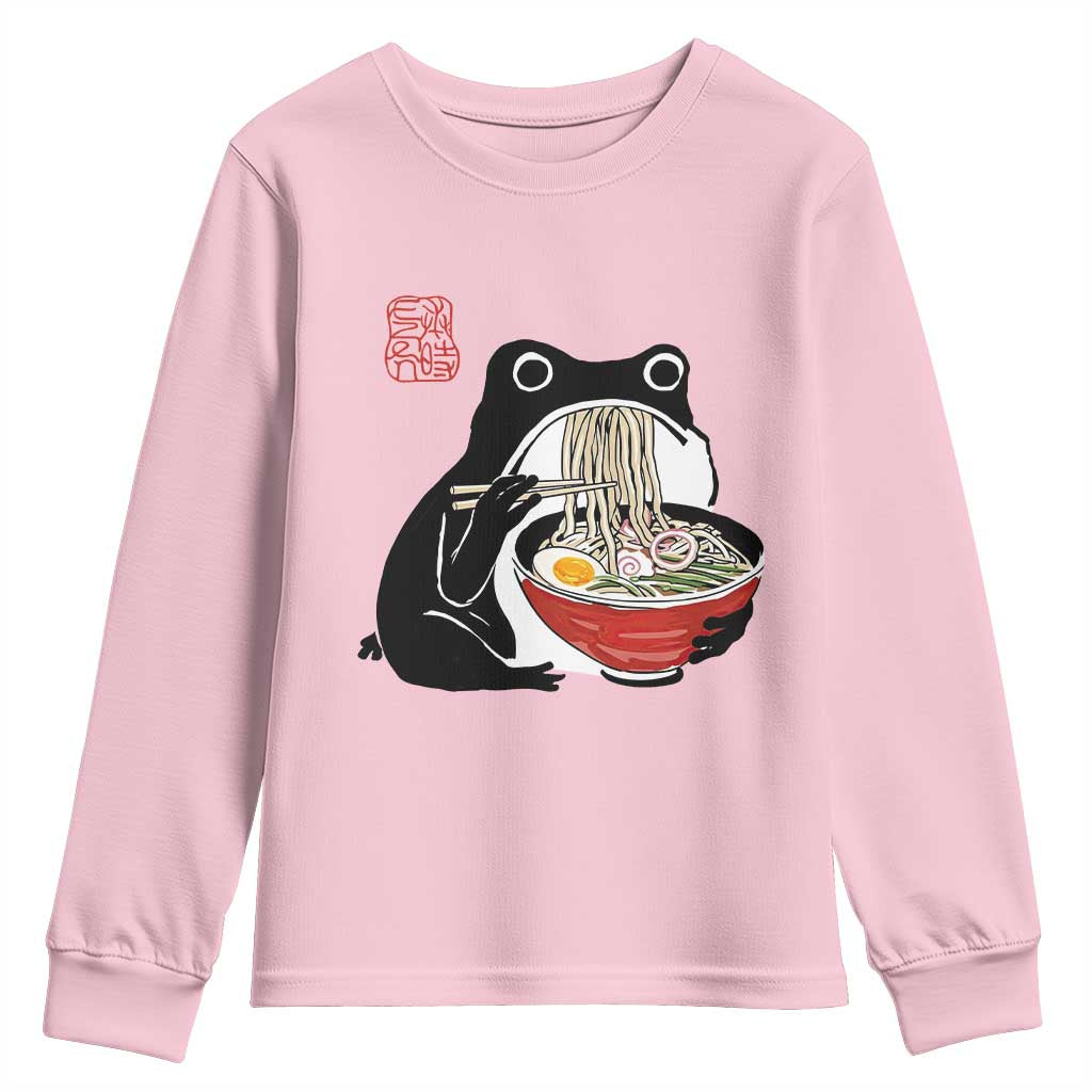 Funny Grumpy Frog Ramen Youth Sweatshirt Sumi-e Kawaii Ink Painting Japanese - Wonder Print Shop