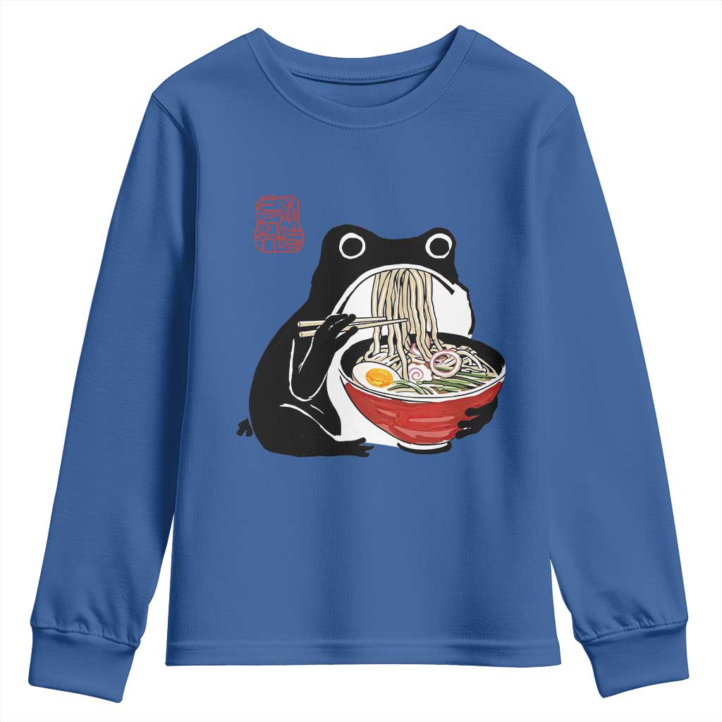Funny Grumpy Frog Ramen Youth Sweatshirt Sumi-e Kawaii Ink Painting Japanese - Wonder Print Shop