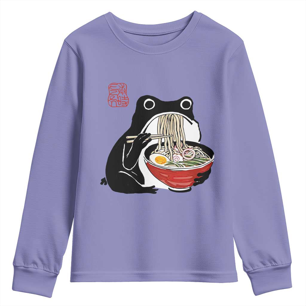 Funny Grumpy Frog Ramen Youth Sweatshirt Sumi-e Kawaii Ink Painting Japanese - Wonder Print Shop